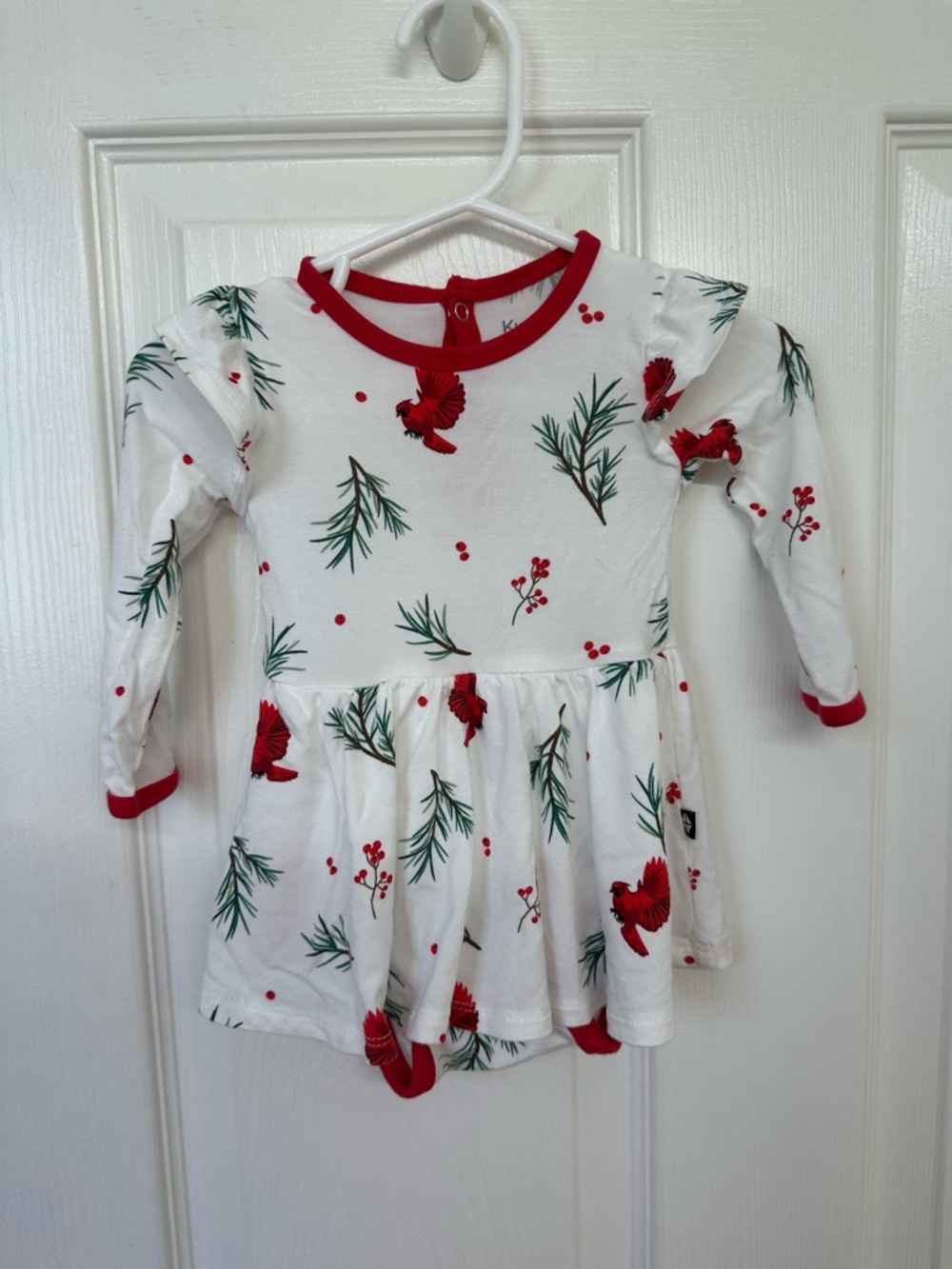 Kyte Baby Girl White Holiday Cardinal Dress with Red Trim